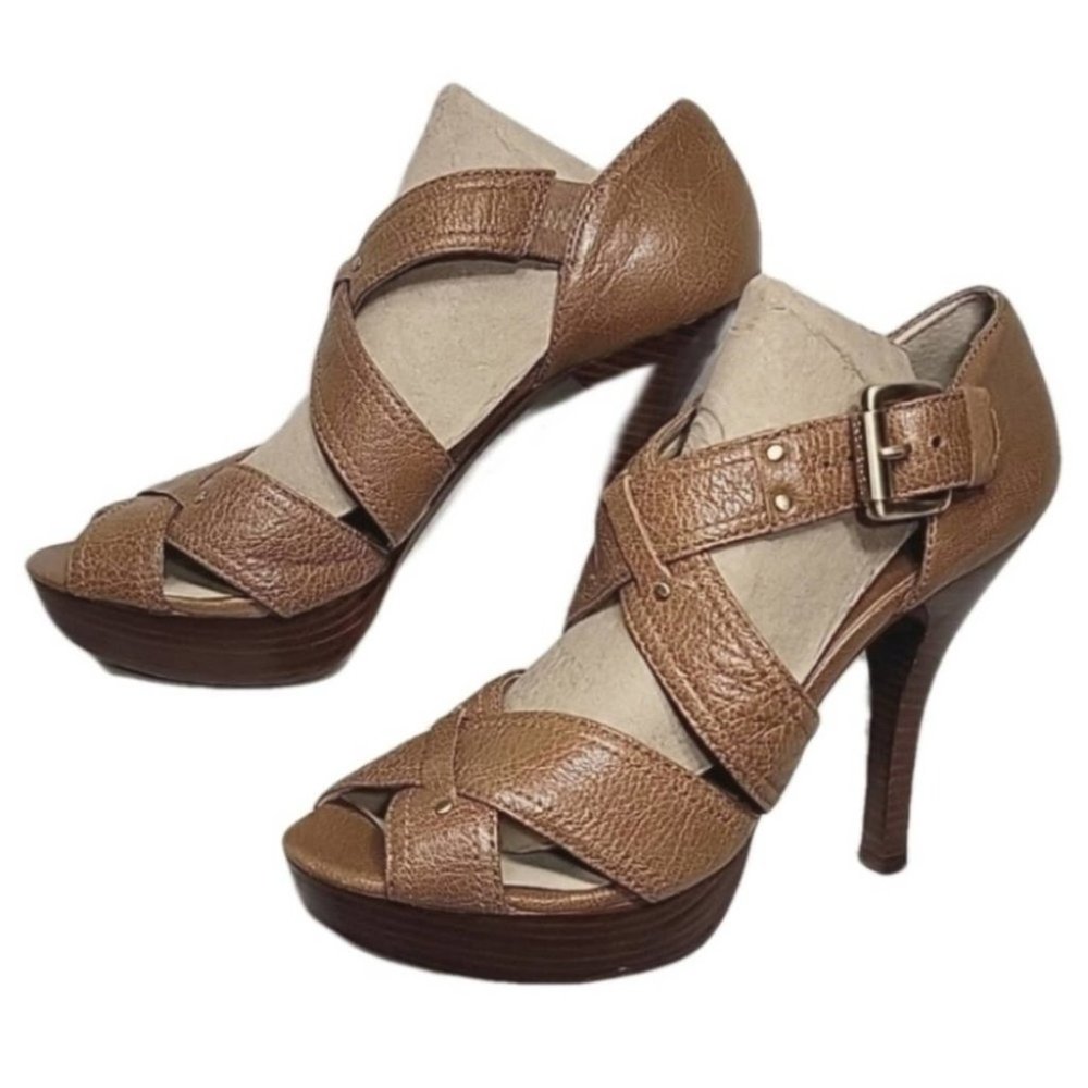 Michael Kors Leather Platform Sandals Heels 9 M Brown